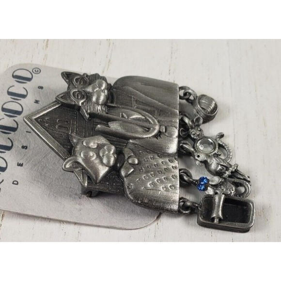 Vintage AJC Pewter Cat Brooch American Gothic Dangle Details Brooch Pin - Picture 6 of 10